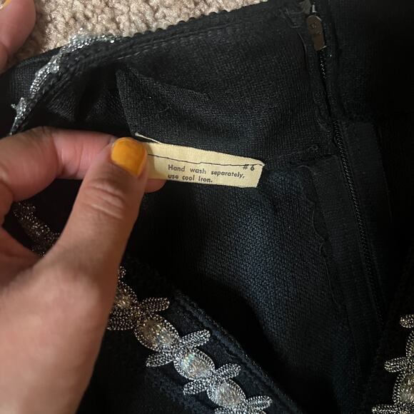 Vtg 70s Black Maxi Dress Embellished Empire Waist Witchy Whimsigoth Wednesday - Picture 5 of 11